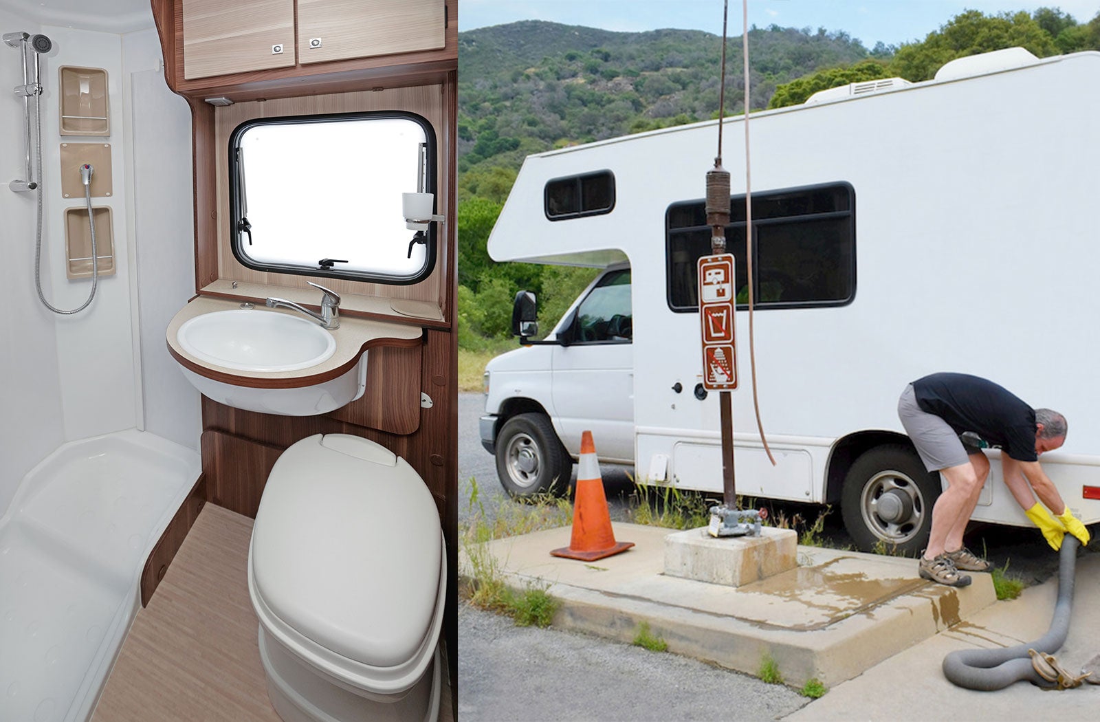 Portable RV/camper toilet and holding tank setup in Hope, Arkansas