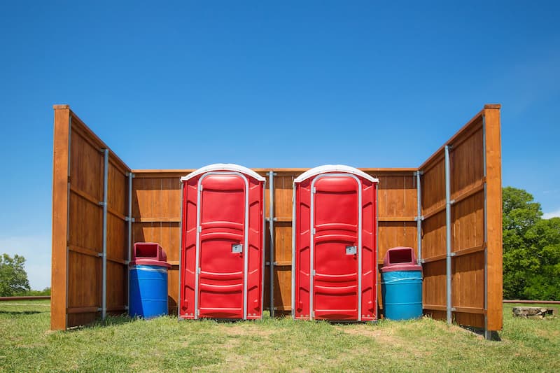 Short-term porta potty units staged for delivery in Hope, Arkansas
